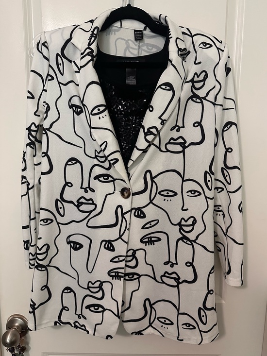 Jackets & Blazers - Abstract Faces Black & White Very Stretchy Blazer